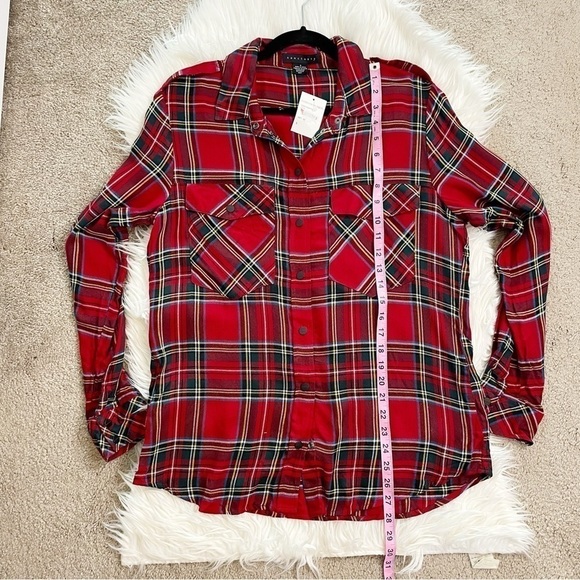 Sanctuary Button Front Tartan Plaid Boyfriend Pocket Shirt NWT - Picture 9 of 10